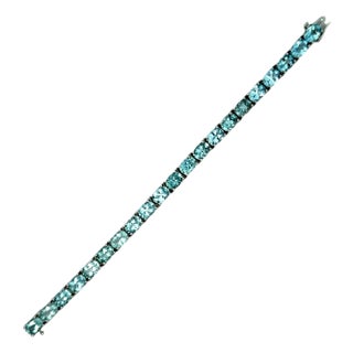 14k White Gold Aquamarine Tennis Bracelet For Sale