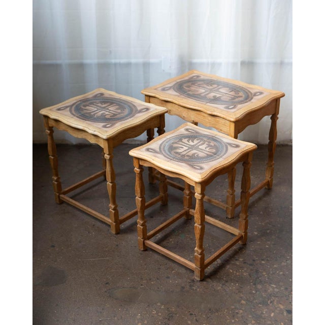 Attributed to Henning Kjærnulf Danish Oak & Tile Nesting Tables for Edmund Pedersen, 1970s For Sale - Image 9 of 12