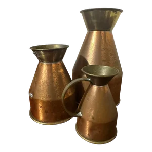 Mid 20th Century Vintage Copper & Brass Pitchers/Vases Made in England Set of 3