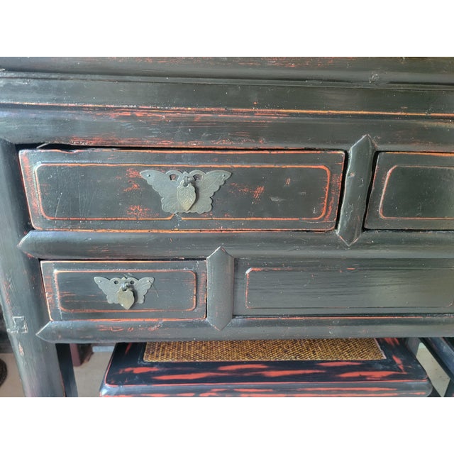 Black Vintage Black Rustic 5 Drawer Butterfly Hardware Ming Style Leg Console Table For Sale - Image 8 of 11