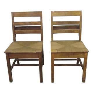 Pair of Mid 20th Century School Chairs With Woven Seats For Sale