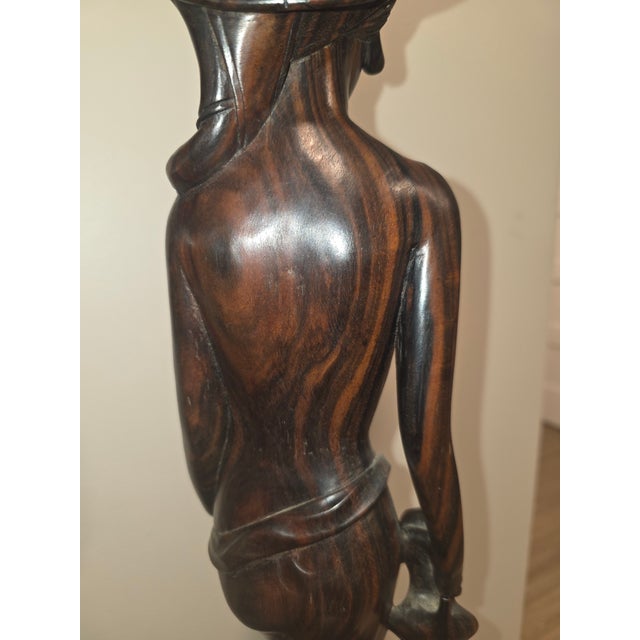 Wood Monumental Mid-Century Two-Tone Macassar Ebony Balinese Harvest Maiden & Water Carrier Sculptures – Pair For Sale - Image 7 of 12