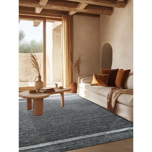 9x12 Gray Handwoven Wool Subtle Linear Bands Geometric Modern Carpet Rug For Sale - Image 10 of 10