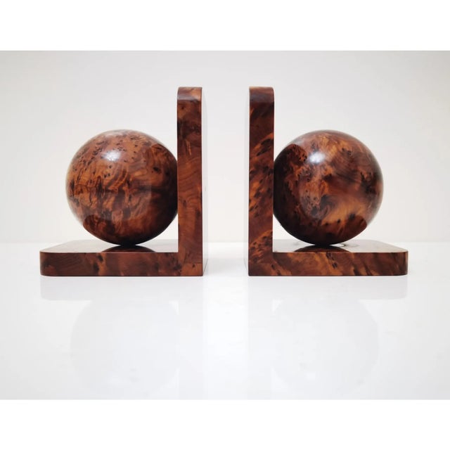 Wood Art Deco Bookends in Polished Burl Wood - A Pair For Sale - Image 7 of 7