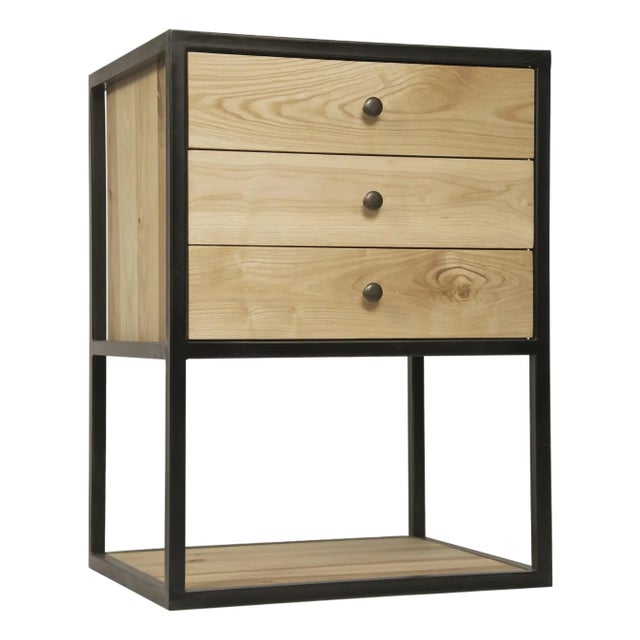 Pearce Side Table, Elm and Black Iron For Sale