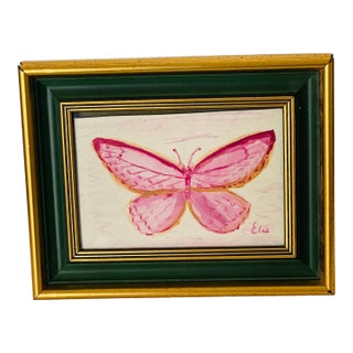 Abstract Pink Royal Butterfly Mini Painting in Frame For Sale