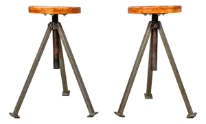 Set of Mid-Century Modern Italian Industrial Adjustable Stools in Wood and Metal, 1960s