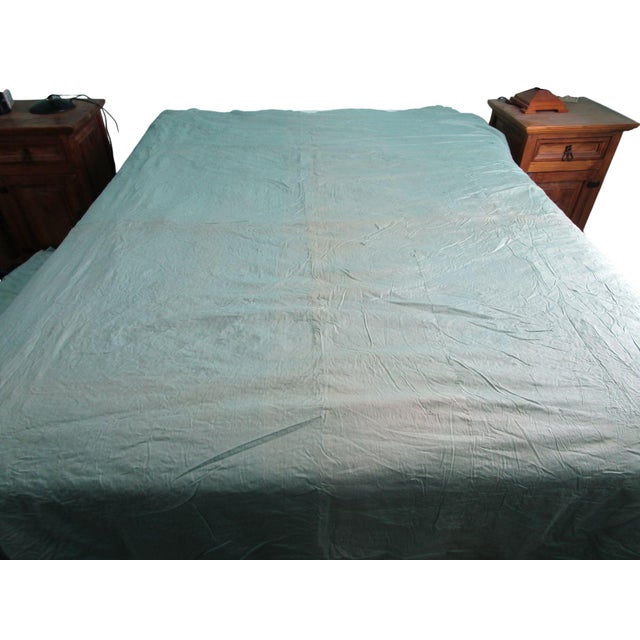 Jadeite Feedsack Yo Yo Quilt Trellis Pattern Floral Diamond Edges Queen Handmade 1930's For Sale - Image 11 of 17