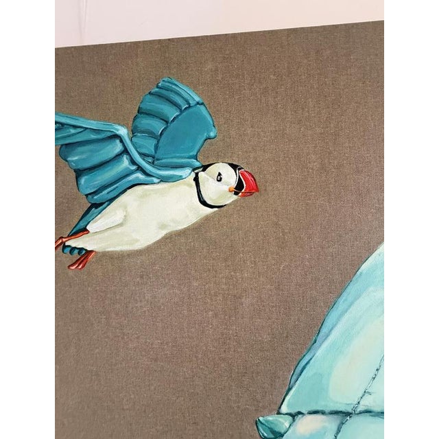 Sofía Cristina Jiménez, Polar Bear and Puffin as Inflatable Figures on Arctic Ice, 2023, Acrylic on Canvas For Sale - Image 9 of 11