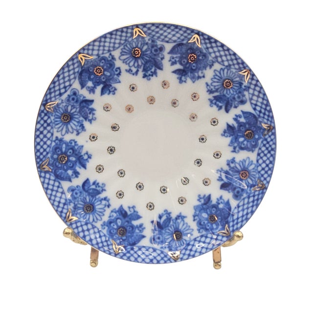 Blue 1990s Lomonosov Bridesmaid Basket Cobalt Porcelain Teacup and Saucer For Sale - Image 8 of 15