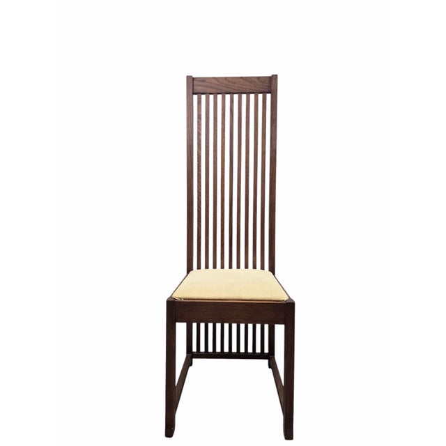 Wood Late 20th Century Custom Arts and Crafts Mission Style Oak Dining Table With Six High-Back Chairs For Sale - Image 7 of 12