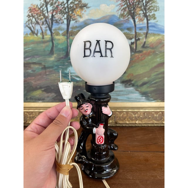 Mid 20th Century American Novelty Bar Lamp With Ceramic Drunk Man and Frosted Globe Shade For Sale - Image 4 of 9