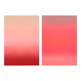Pink Ombre Art Prints Diptych 2 Pc Contemporary Minimalist Fuschia by Angela Cameron For Sale