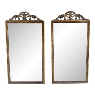 Pair of c1940s 23x44 Rectangle Mirrors With French Baroque Bay Leaf Decorations For Sale