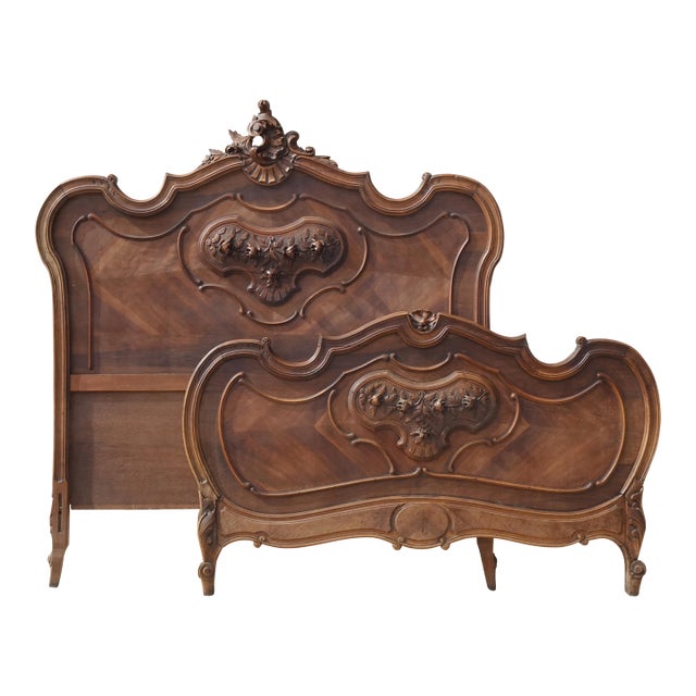 Bed Frame ~ Antique French Louis XVI Brown Headboard Fb & Rails For Sale
