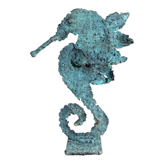 Early 21st Century Bronze Artist Made Brutalist Style Seahorse Sculpture For Sale