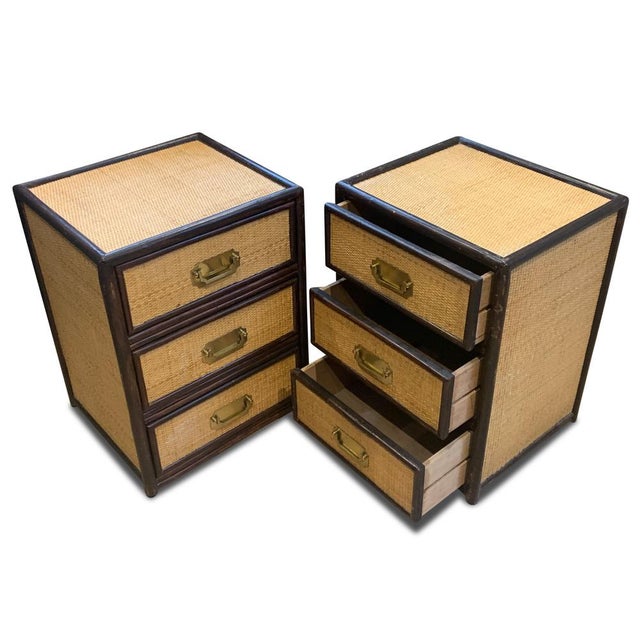 Mid-Century Modern Mid-Century Glazed Rattan 3-Drawer Nightstands, 1950s, Set of 2 For Sale - Image 3 of 14