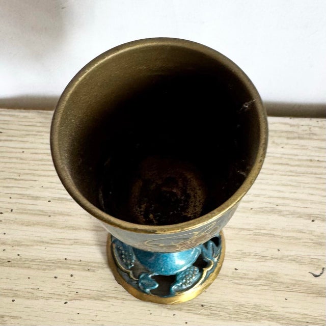 Vintage Israeli Brass and Blue Hand Painted Kiddish Cup For Sale In Miami - Image 6 of 6
