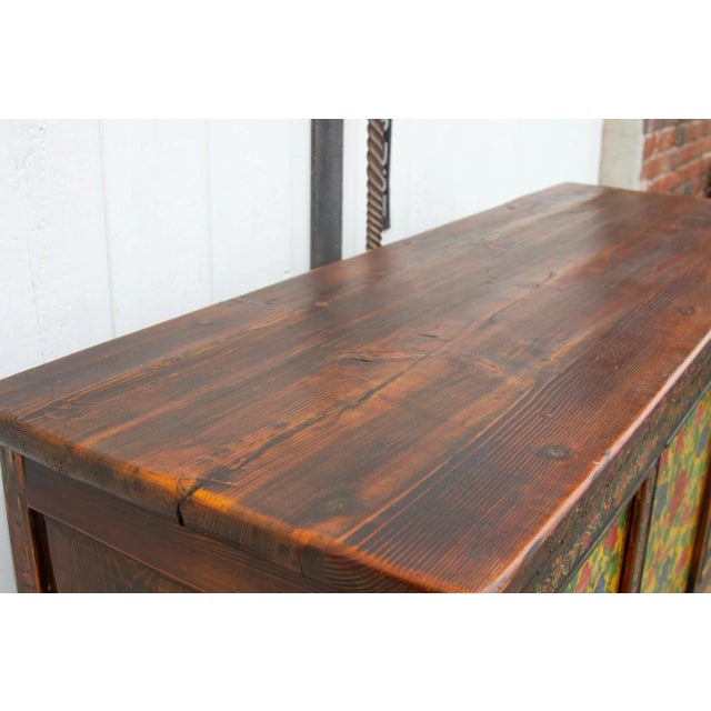 Chinese Antique Painted Floral Tibetan Cabinet For Sale - Image 3 of 12