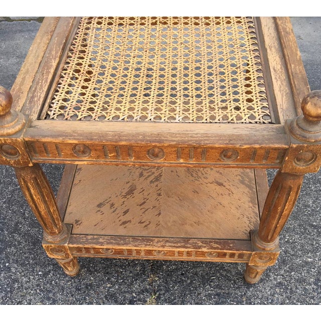 1970s 1971 Vintage Thomasville Caned Side Table for Refurbishment Needs Glass For Sale - Image 5 of 7
