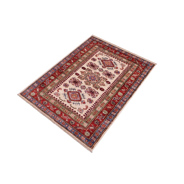 Tribal Tribal Super Kazak Beige/Red Wool Rug - 2'0'' X 2'11'' For Sale - Image 3 of 8