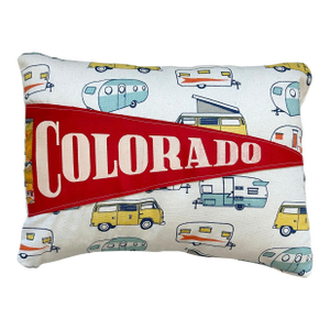 Colorado Red Vintage Pennant on New Woven Camper Fabric Throw Pillow