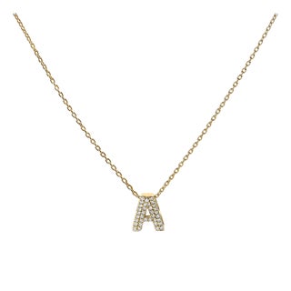 10K Yellow Gold Diamond Accent "A" Initial Bubble Pendant Necklace For Sale