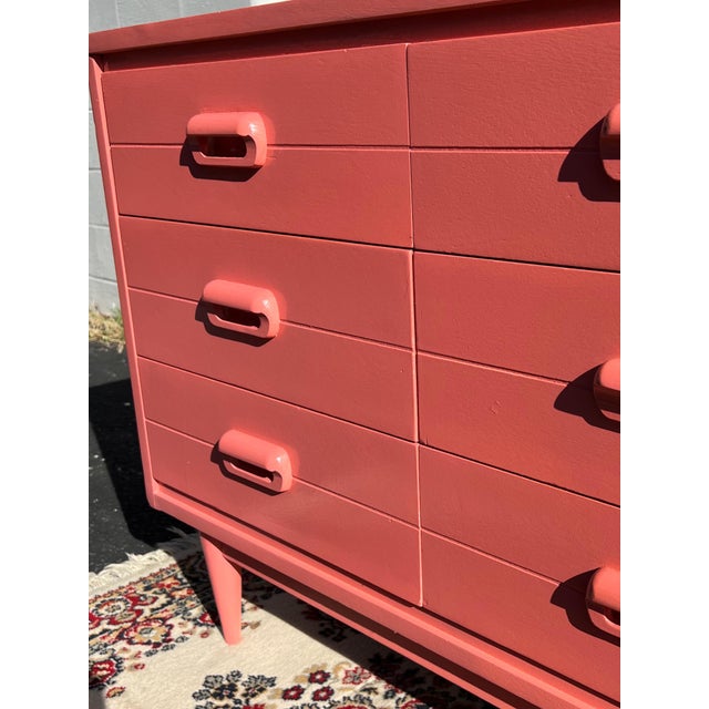 1960s Vintage MidCentury Modern 9 Drawer Pink High Gloss Dresser