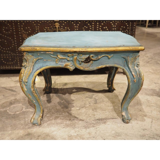 Wood Antique Italian Blue Painted and Parcel Gilt Wooden Tabouret Stool, C. 1850 For Sale - Image 7 of 18