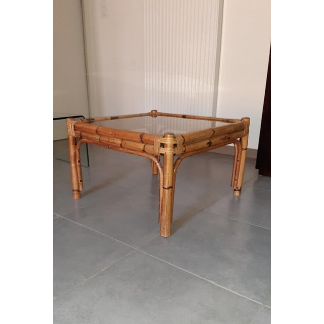 Brown Vintage Coffee Table in Rattan, Bamboo and Smoked Glass in the style of Vivai del Sud For Sale - Image 8 of 13