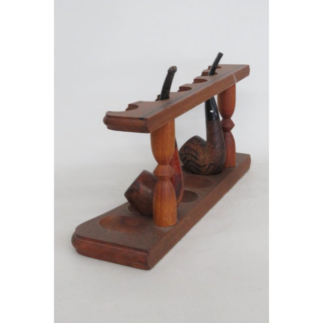 Mid 20th Century Wooden Tobacco Pipe Stand for 6 Pipes 3pc Set 2 Smoking Pipes Included 5075b For Sale - Image 5 of 9