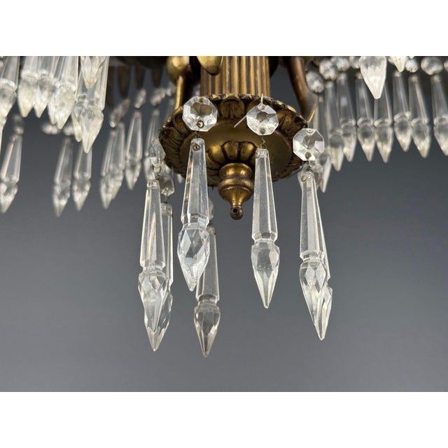 Maison Jansen Style, Palm Leaf Chandelier, Gilt Bronze, Crystal, France, 1940s For Sale - Image 12 of 18