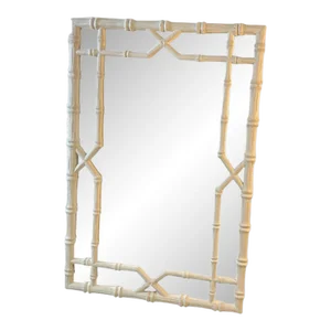 1980s White Faux Bamboo Mirror in the Manner of Serge Roche