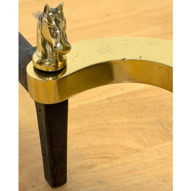 English 19th Century English Brass & Iron Horse Motif Andirons with Removable Chain For Sale - Image 3 of 18