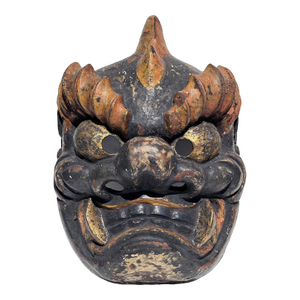 Antique Japanese Carved Mache & Lacquer Oni Theater Mask