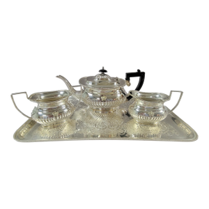Commemorative Silver Tea Set With Tray Queen Elizabeth II’s 1987 Visit to Germany - 4 Piece Set
