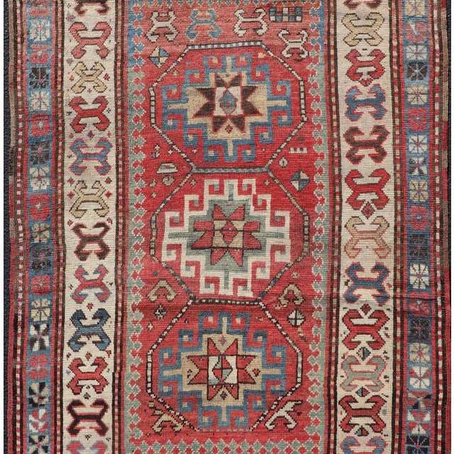 Tribal Antique Caucasian Kazak Rug With Sub-Geometric Medallion's Design For Sale - Image 3 of 10