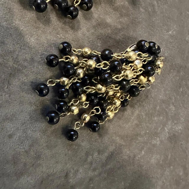 1980s Coppola E Toppo Style Brass and Black Beads Italian Chandelier Earrings For Sale - Image 4 of 12