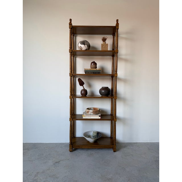 1970s Vintage Heritage Hollywood Regency Solid Walnut Six-Tier Etagere For Sale - Image 5 of 12