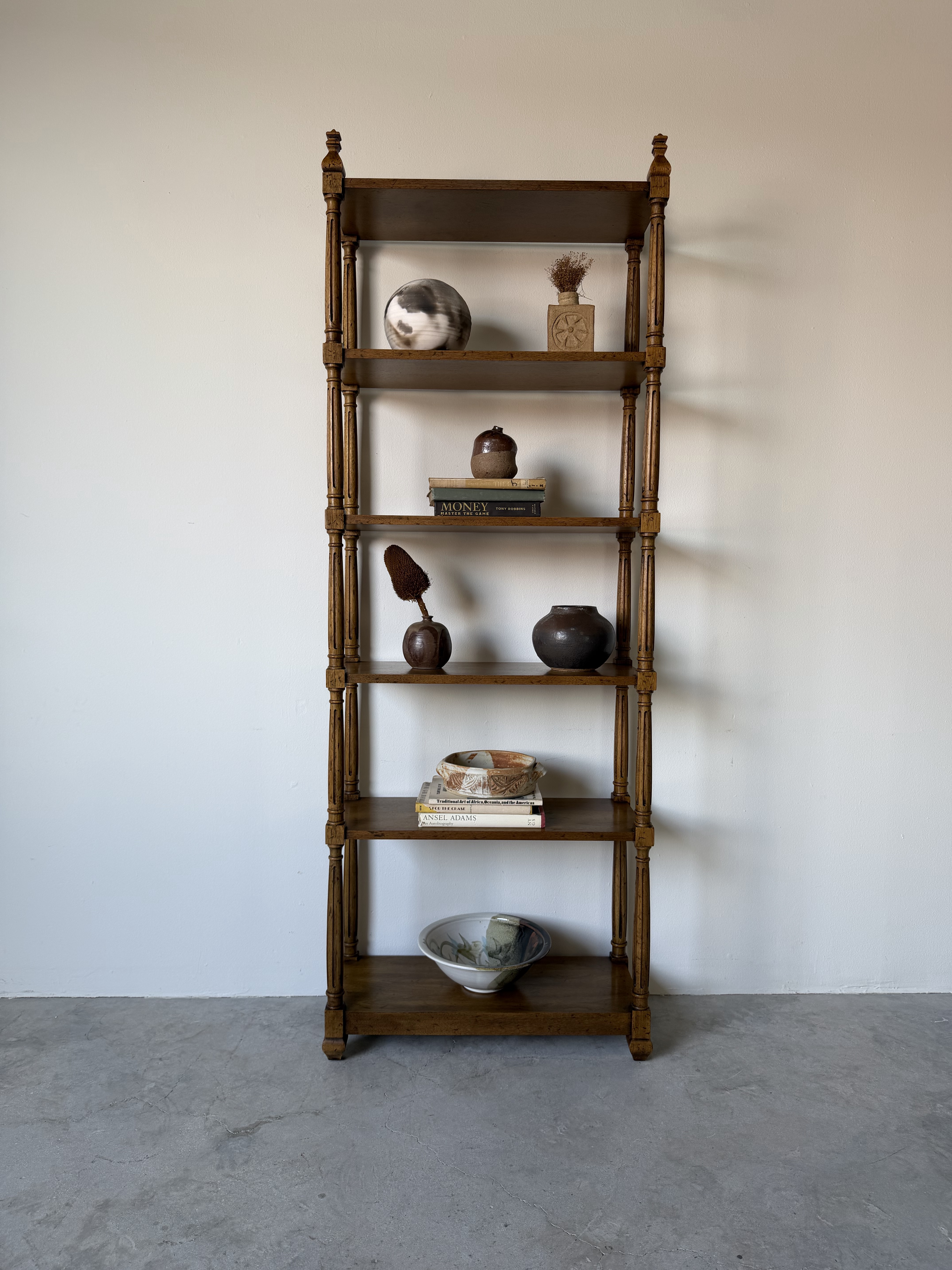 Vintage Heritage Hollywood Regency Solid Walnut Six-Tier Etagere