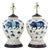 Pair of Vintage Brunschwig & Fils Cadiz Table Lamps - Blue and Cream Ceramic With Boar and Deer Motif For Sale