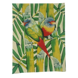 Mid-Century Tropical Birds Silk Painting For Sale