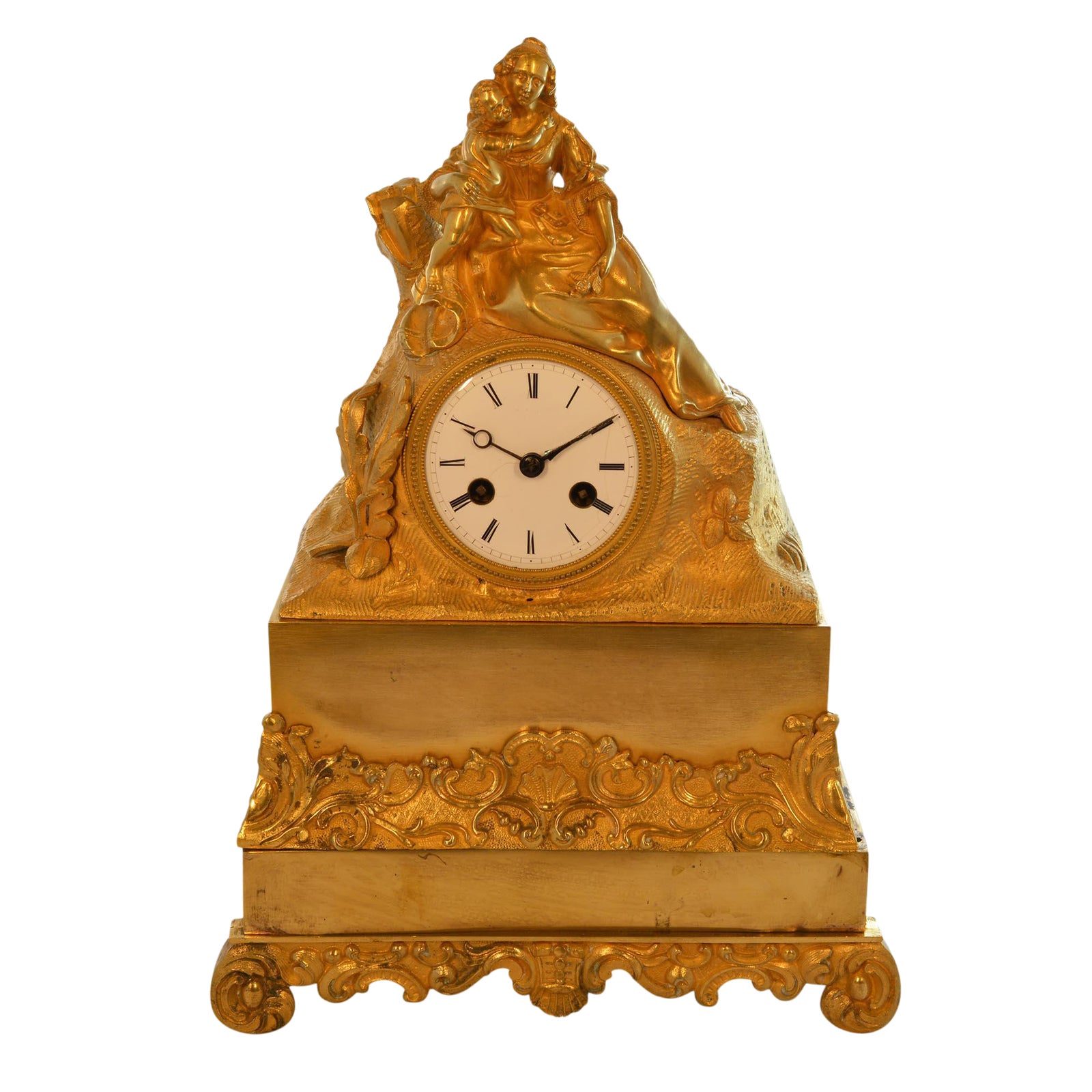 Antique 19th Century Gilded Mantle Desk Clock With Mother And Child Chairish