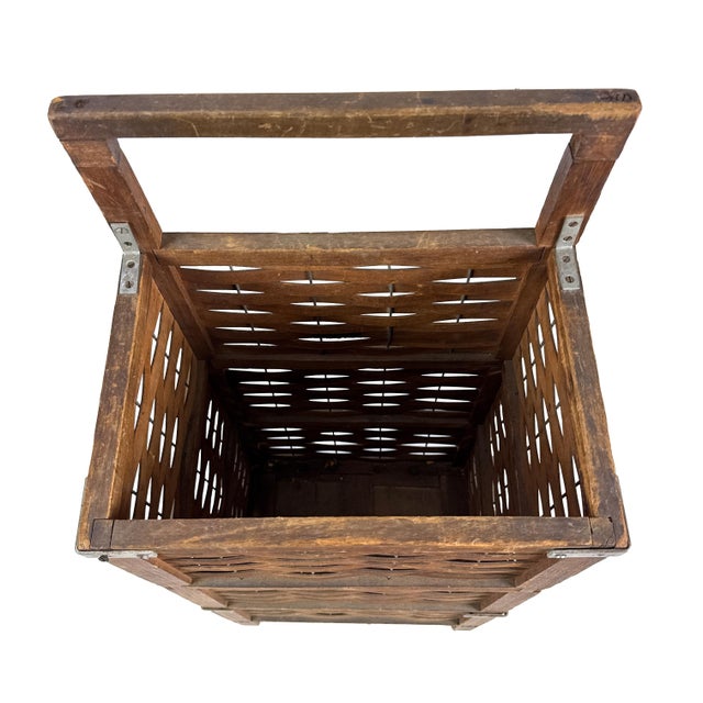 Antique 1910s Woven Splint Wood Rolling Cart Utility Basket / Wheeled Shopping Trolley For Sale - Image 9 of 18