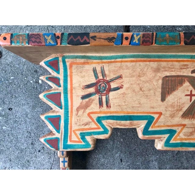 Tan Hand-Painted Native American-Style Wooden Decorative Shelf With Thunderbird Motif For Sale - Image 8 of 10