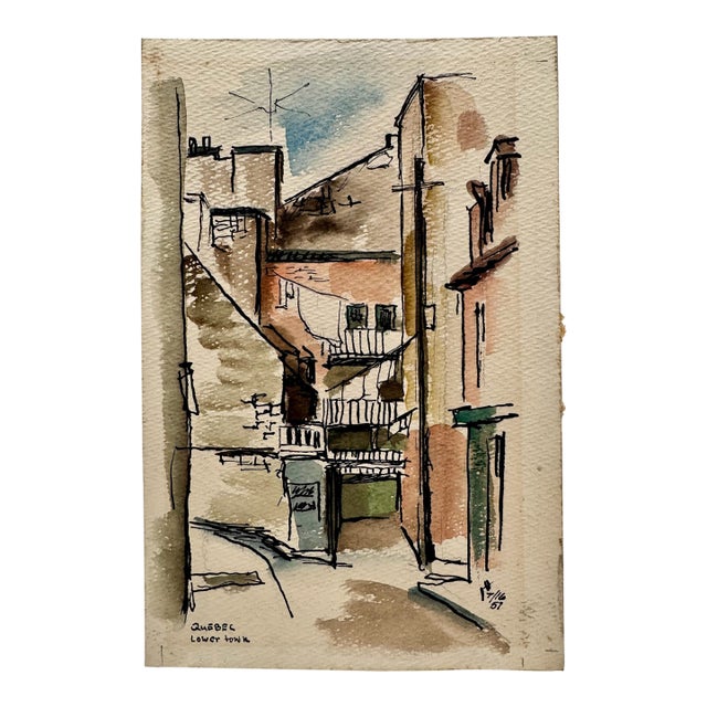 Henry Emil Salloch Original Watercolor on Paper Quebec, Lower Town. 1957. For Sale
