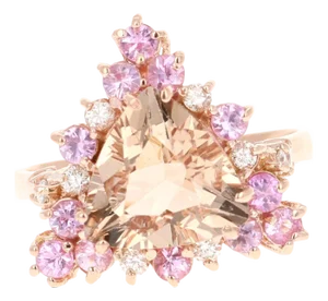 3.27 Carat Morganite Pink Sapphire Diamond 14 Karat Rose Gold Ring, Size 7