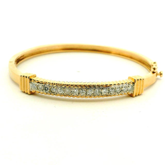 Vintage 14k Gold Diamond Hinged Bangle Bracelet For Sale - Image 9 of 12