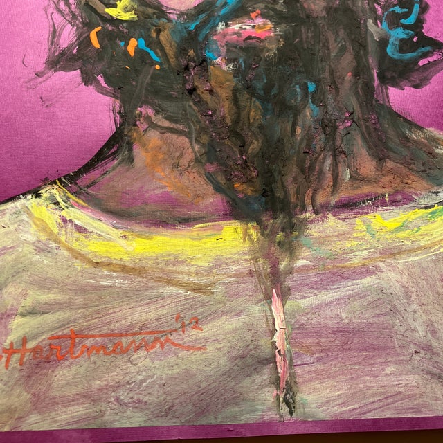 Approximately 12 x 18.5 painting on colored paper Signed bottom left Unframed