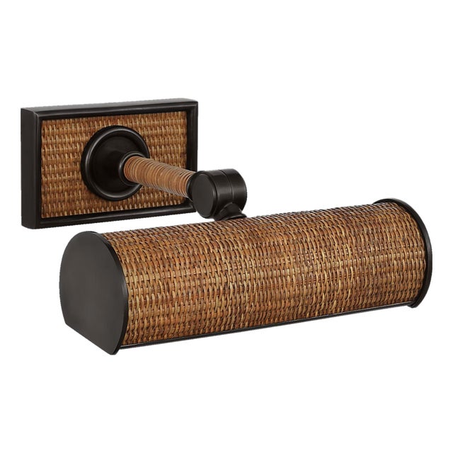 Chapman & Myers for Visual Comfort Signature Halwell 8" Picture Light in Bronze and Natural Woven Rattan For Sale